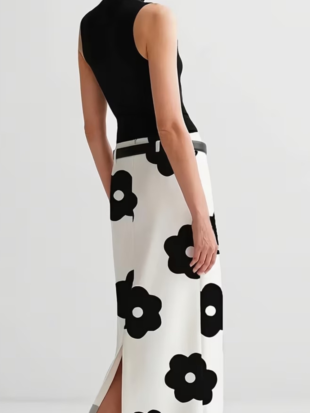 Elegant Printed H-line Midi Skirt for Women, Fashionable Versatile Back Slit